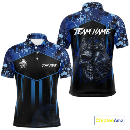 Crown Skull Splatter Paint Dartboard Darts Shirt For Men Custom Blue Splatter Dart Team Jerseys NYN3165