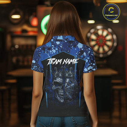 Crown Skull Splatter Paint Dartboard Darts Shirt For Women Custom Blue Splatter Dart Team Jerseys NYN3165