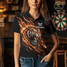 Load image into Gallery viewer, Orange Flaming Tiger Funny Darts Custom Women's Dart Polo Shirts Team Dart League Jerseys NYN2076