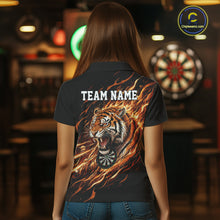 Load image into Gallery viewer, Orange Flaming Tiger Funny Darts Custom Women's Dart Polo Shirts Team Dart League Jerseys NYN2076