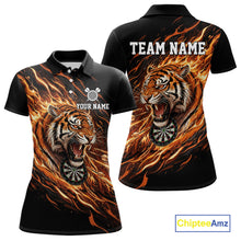 Load image into Gallery viewer, Orange Flaming Tiger Funny Darts Custom Women's Dart Polo Shirts Team Dart League Jerseys NYN2076