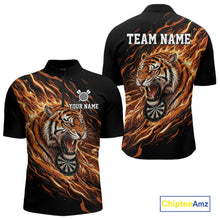 Load image into Gallery viewer, Orange Flaming Tiger Funny Darts Custom Men's Dart Quarter-Zip Shirts Team Dart League Jerseys NYN2076