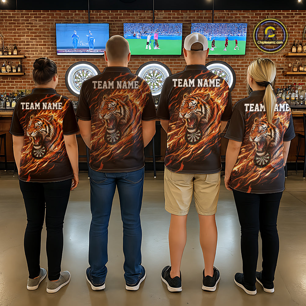 Orange Flaming Tiger Funny Darts Custom Women's Dart Quarter-Zip Shirts Team Dart League Jerseys NYN2076