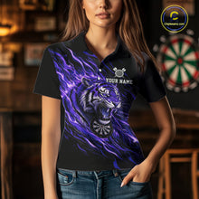 Load image into Gallery viewer, Purple Flaming Tiger Funny Darts Custom Women's Dart Polo Shirts Team Dart League Jerseys NYN2077