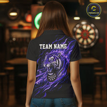 Load image into Gallery viewer, Purple Flaming Tiger Funny Darts Custom Women's Dart Polo Shirts Team Dart League Jerseys NYN2077