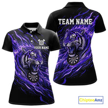 Load image into Gallery viewer, Purple Flaming Tiger Funny Darts Custom Women's Dart Polo Shirts Team Dart League Jerseys NYN2077