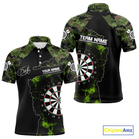 Camo Pattern Green With Flame Dartboard Dart Shirts For Men, Custom Dart Jerseys NYN0063