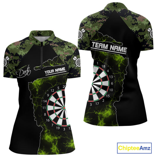 Camo Pattern Green With Flame Dartboard Dart Shirts For Women, Custom Dart Jerseys NYN0063