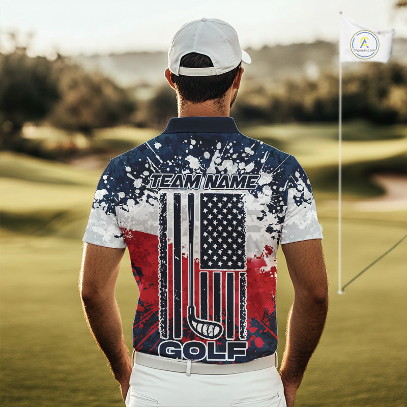 American Flag Anniversary Men Golf Polo Shirt Custom Splatter Patriotic Golf Tops NYN3385