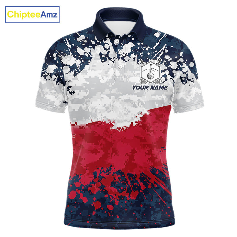 American flag splatter mens golf polo patriotic golf top