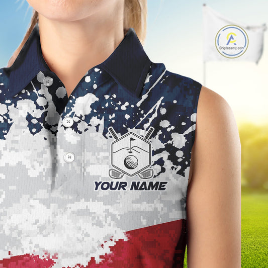 American flag splatter womens golf sleeveless polo patriotic golf top