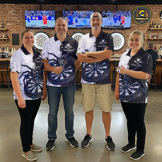 Personalized Black & Blue Dripping Spider Men Dart Quarter-Zip Shirts Custom Dart League Jerseys NYN2097