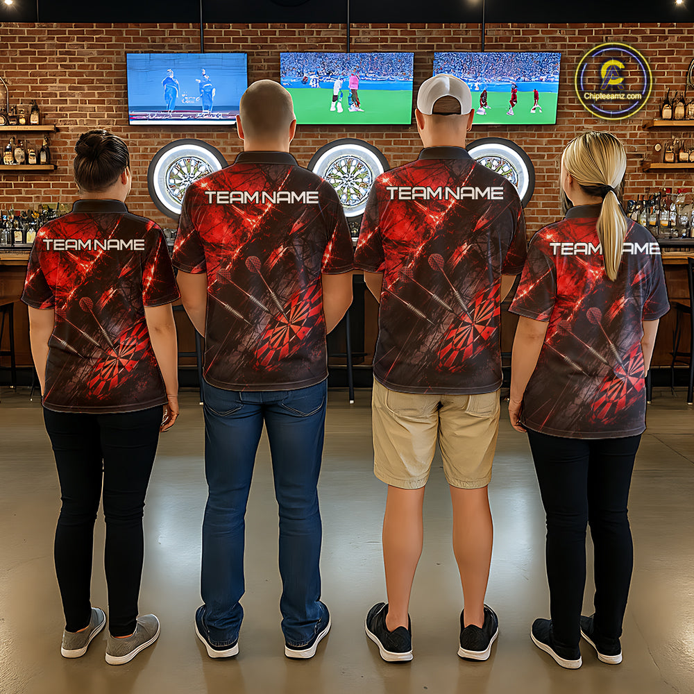 Personalized Black & Red Grunge Dartboard & Arrow Women Darts Polo Shirt Custom Dart Team Jersey NYN2618