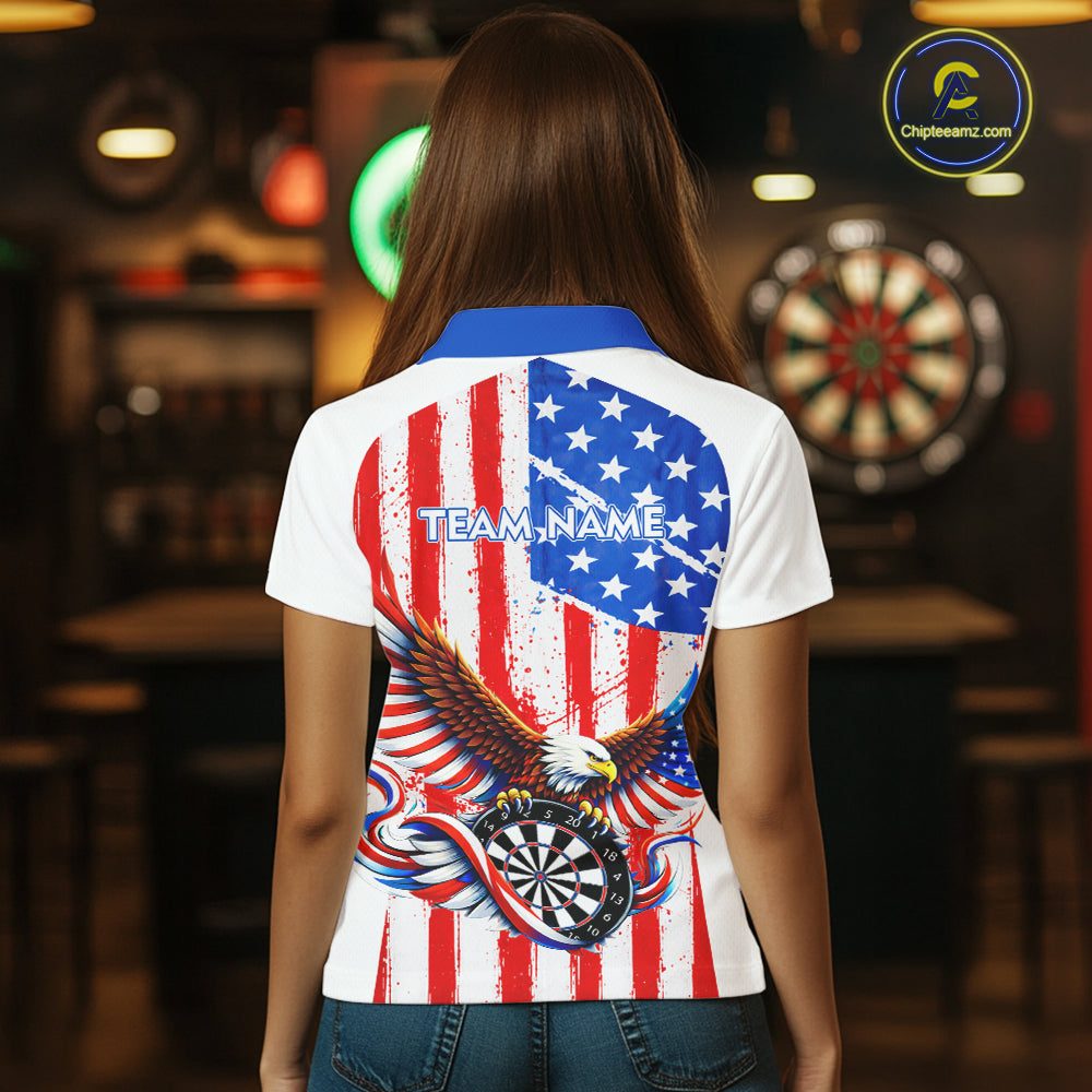 Personalized Eagle US Flag Patriotic Women Darts Polo Shirt Custom Freedom-Day Dart Team Jersey NYN2620