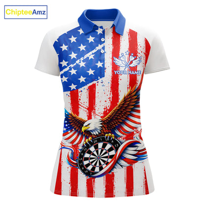 Personalized Eagle US Flag Patriotic Women Darts Polo Shirt Custom Freedom-Day Dart Team Jersey NYN2620