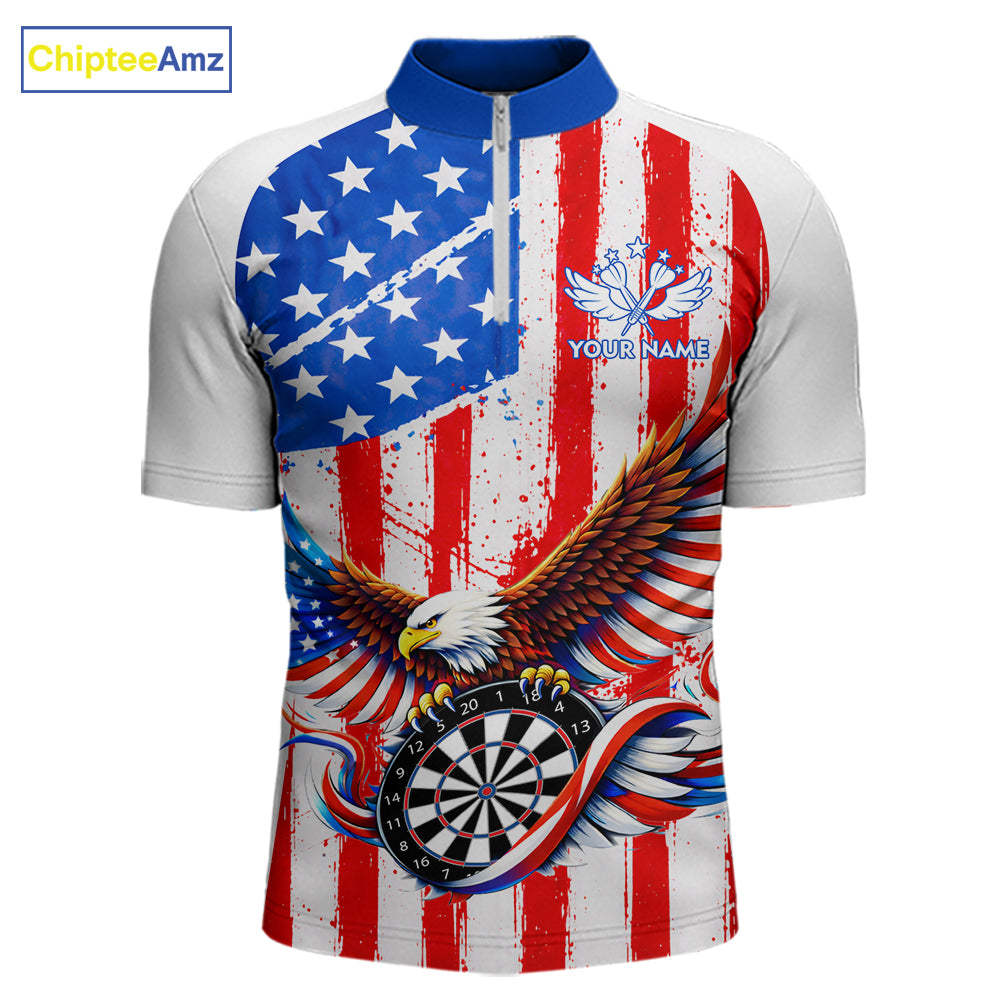 Personalized Eagle US Flag Patriotic Men Darts Quarter-Zip Shirt Custom Freedom-Day Dart Team Jersey NYN2620