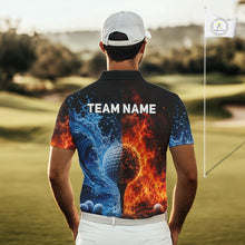 Load image into Gallery viewer, Blue Water &amp; Red Flames Mens Golf Polo Shirt Custom Golf Clothing Golf Team Outfits NYN3390