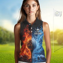 Load image into Gallery viewer, Blue Water &amp; Red Flames Womens Golf Sleeveless Polo Shirt Custom Golf Clothing Golf Team Outfits NYN3390