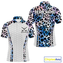 Load image into Gallery viewer, Neon blue leopard mens golf polo shirt custom golf apparel
