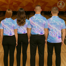 Load image into Gallery viewer, Holographic Bowling Ball &amp; Pins Shirt For Women Custom Rainbow Galaxy Polo Quarter-Zip Bowling Jersey NYN3675