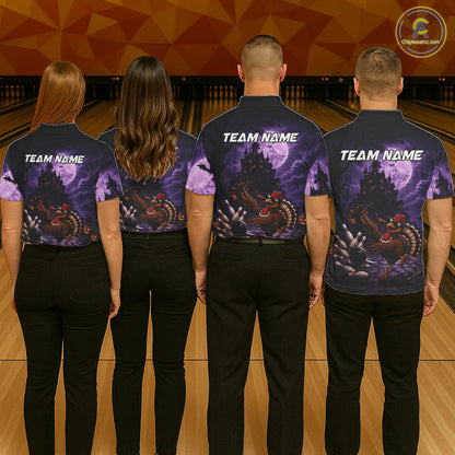 Funny Turkey Autumn Bowling Shirts For Men Custom Thanksgiving Bowling Polo 1/4-Zip Team Uniform NYN3932