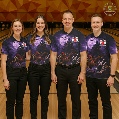 Funny Turkey Autumn Bowling Shirts For Men Custom Thanksgiving Bowling Polo 1/4-Zip Team Uniform NYN3932