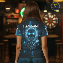 Load image into Gallery viewer, Custom Blue Skull Butterflies Lightning Dartboard Women Darts Polo Shirt, Dart Jerseys NYN1842