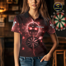 Load image into Gallery viewer, Custom Red Skull Butterflies Lightning Dartboard Women Darts Polo Shirt, Dart Jerseys NYN1843