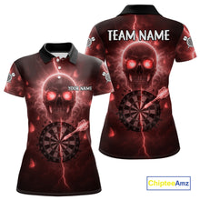 Load image into Gallery viewer, Custom Red Skull Butterflies Lightning Dartboard Women Darts Polo Shirt, Dart Jerseys NYN1843
