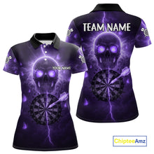 Load image into Gallery viewer, Custom Purple Skull Butterflies Lightning Dartboard Women Darts Polo Shirt, Dart Jerseys NYN1844