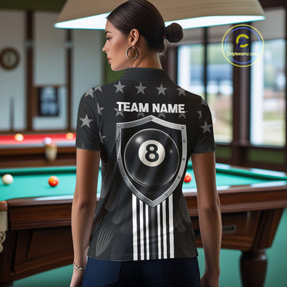 Black Stars 8 Ball Pool Women Billiard Team Shirt Personalized Polo & 1/4-Zip Billiard Gifts NYN2381
