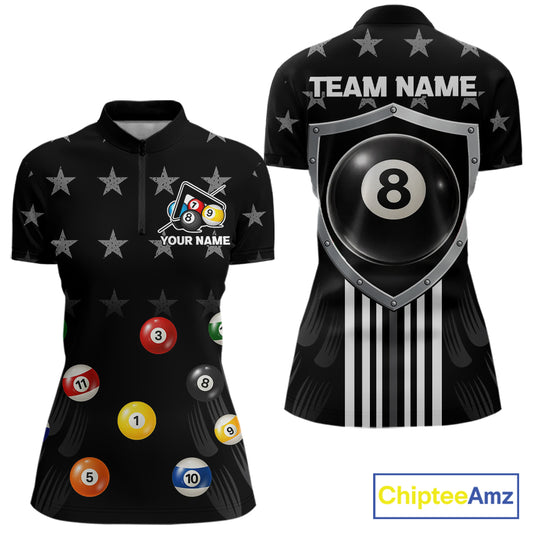 Black Stars 8 Ball Pool Women Billiard Team Shirt Personalized Polo & 1/4-Zip Billiard Gifts NYN2381