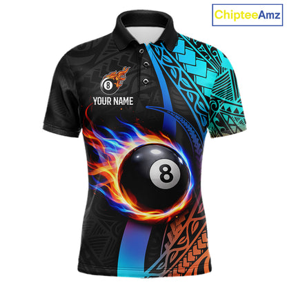 Blue And Red Flaming 8 Ball Billiard Shirt For Men Custom Tribal Pool Polo & 1/4-Zip Team Jersey NYN2987