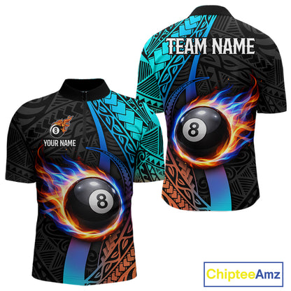 Blue And Red Flaming 8 Ball Billiard Shirt For Men Custom Tribal Pool Polo & 1/4-Zip Team Jersey NYN2987