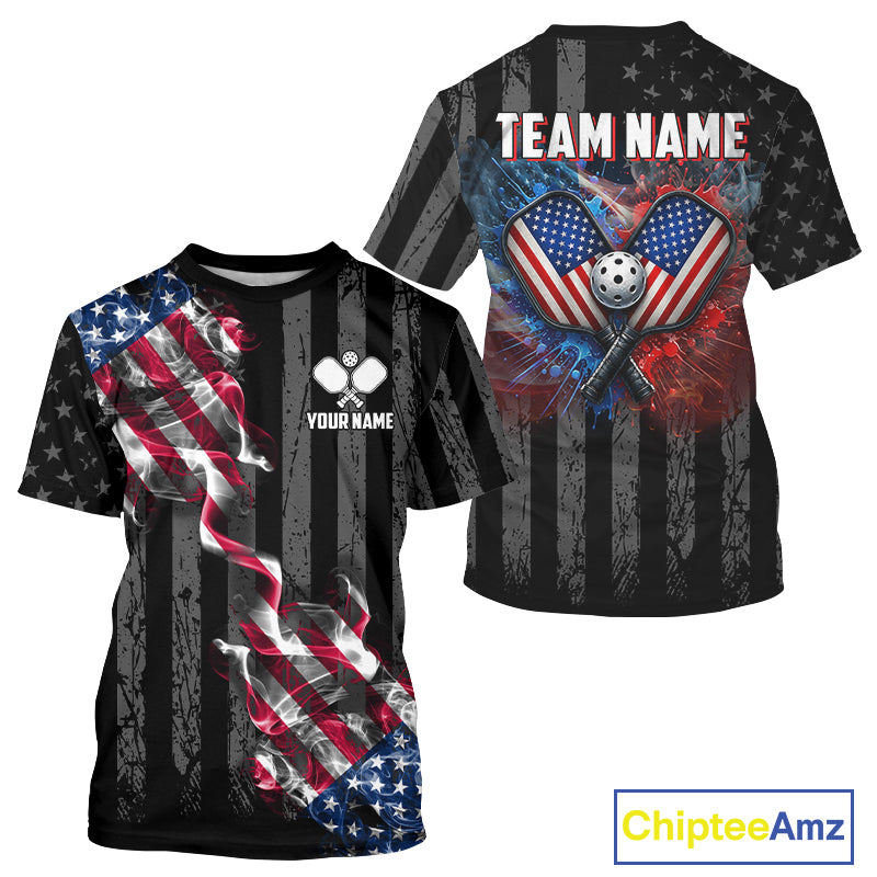 Grunge US Flag 250th Anniversary Pickleball Shirt For Men Patriotic Splatter Pickleball Apparel