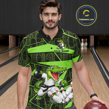 Load image into Gallery viewer, Funny Crocodile Mens Bowling Shirt Custom Green Skin Crocodile Polo Quarter-Zip Bowling Team Attire NYN3686