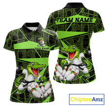 Load image into Gallery viewer, Funny Crocodile Women Bowling Shirt Custom Green Skin Crocodile Polo Quarter-Zip Bowling Team Attire NYN3686