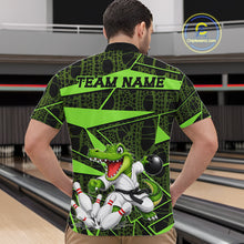 Load image into Gallery viewer, Funny Crocodile Mens Bowling Shirt Custom Green Skin Crocodile Polo Quarter-Zip Bowling Team Attire NYN3686