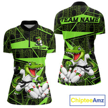 Load image into Gallery viewer, Funny Crocodile Women Bowling Shirt Custom Green Skin Crocodile Polo Quarter-Zip Bowling Team Attire NYN3686