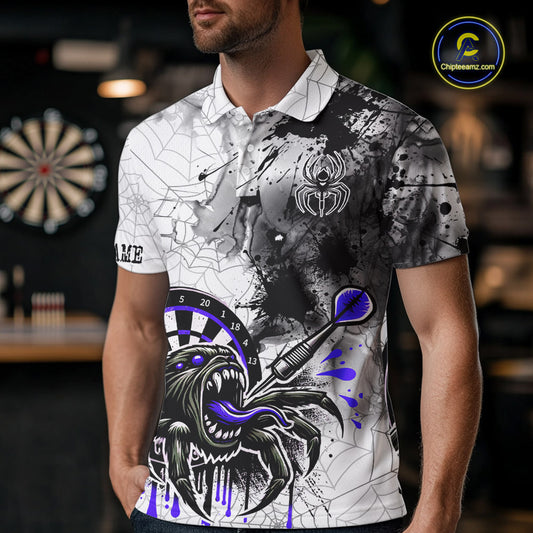 Personalized Dripping Black And Purple Spider Dart Polo Shirts For Men, Custom Dart Jerseys NYN2117