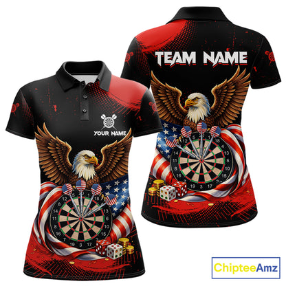 Personalized Red Grunge US Flag Eagle Dart Shirts For Women Patriotic Dart Polo & 1/4-Zip Jersey NYN2780