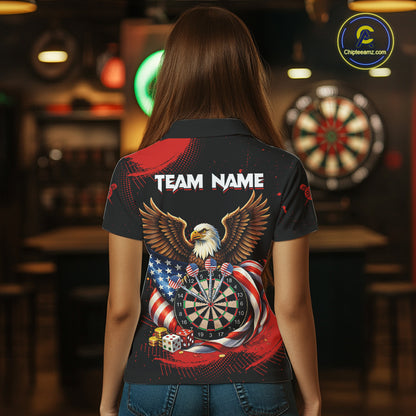 Personalized Red Grunge US Flag Eagle Dart Shirts For Women Patriotic Dart Polo & 1/4-Zip Jersey NYN2780