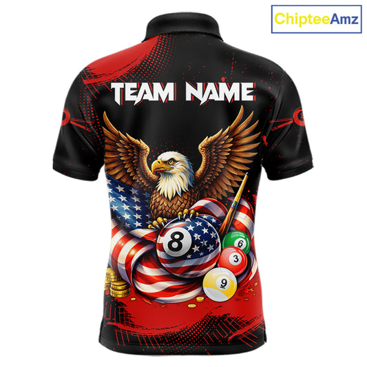 Custom Red Grunge US Flag Eagle Billiard Pool Shirts For Men 8 Ball Patriotic Billiard Team Attire NYN2781