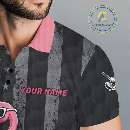 Custom Black Patriotic Golf Polo Shirts For Men, Funny Flamingo Best Golf Clothing Shirts NYN2995