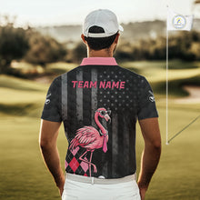Load image into Gallery viewer, Custom Black Patriotic Golf Polo Shirts For Men, Funny Flamingo Best Golf Clothing Shirts NYN2995