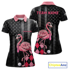 Load image into Gallery viewer, Custom Black Patriotic Golf Polo Shirts For Women, Funny Flamingo Best Golf Clothing Shirts NYN2995
