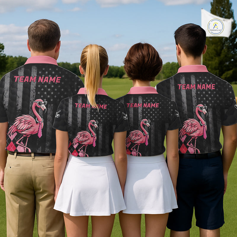 Custom Black Patriotic Golf Polo Shirts For Men, Funny Flamingo Best Golf Clothing Shirts NYN2995