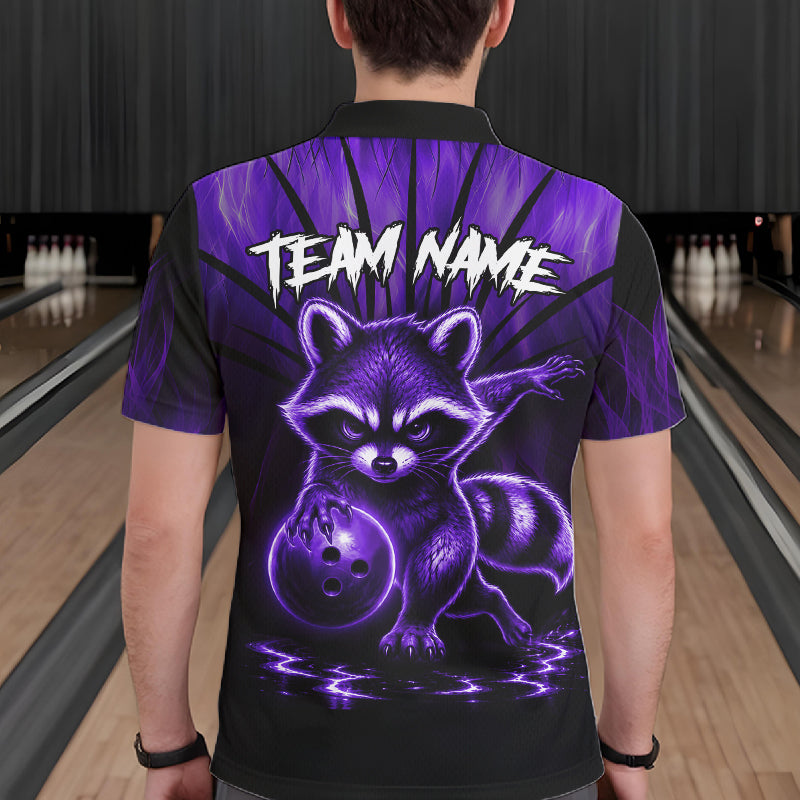 Purple Flames Custom Funny Raccoon Mens Bowling Shirts Bowling Team Shirt For Bowlers NYN3410