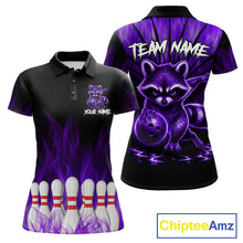 Load image into Gallery viewer, Purple Flames Funny Raccoon Bowling Shirt For Women Custom Bowling Team Jersey For Bowlers