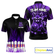 Load image into Gallery viewer, Purple Flames Funny Raccoon Bowling Shirt For Men Custom Bowling Team Jersey For Bowlers